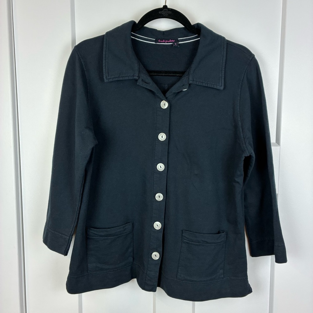 Fresh Produce Women's Black Button-Up Sweatshirt Jacket Cardigan Size Small  h